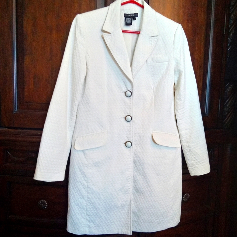 Chapter One Women's White Diamond Textured Jacquard Trench Coat Size 4